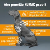 HUMAC benefity pre psov: posilňuje imunitu, zlepšuje trávenie, dopĺňa minerálne látky a stopové prvky, krajšia srsť, detox